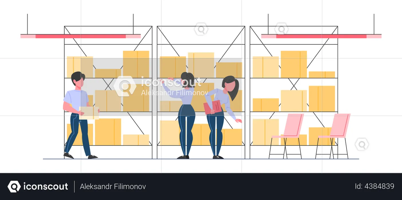 Pessoas que trabalham no armazém  Ilustração