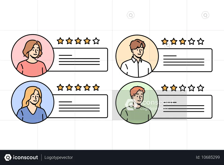 Pessoas recebendo feedbacks de clientes  Ilustração