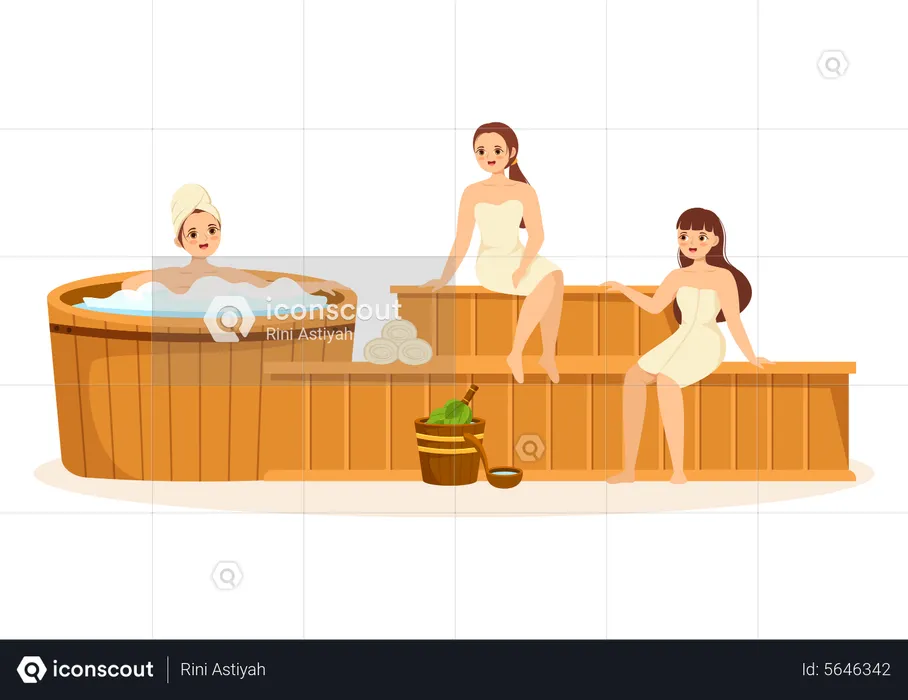 Pessoas relaxando na sauna  Ilustração