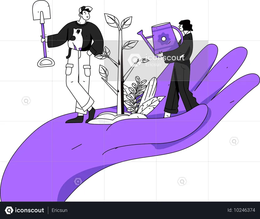 Pessoas guardando plantas para voluntários  Ilustração