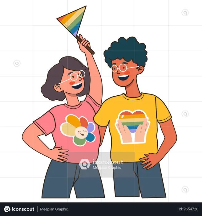 Pessoas segurando bandeira do LGBT  Ilustração