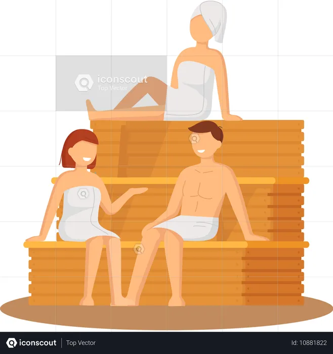 Pessoas sentadas na sauna  Ilustração