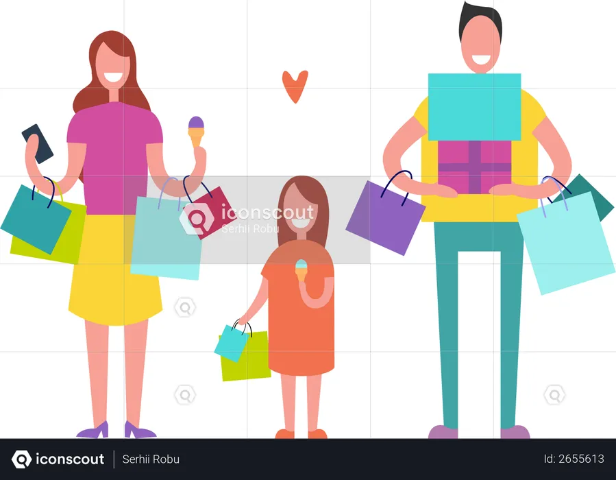 Pessoas sorridentes fazendo compras para as férias  Ilustração