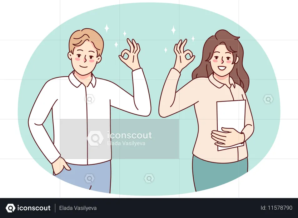 Pessoas sorrindo mostram sinal de ok  Ilustração
