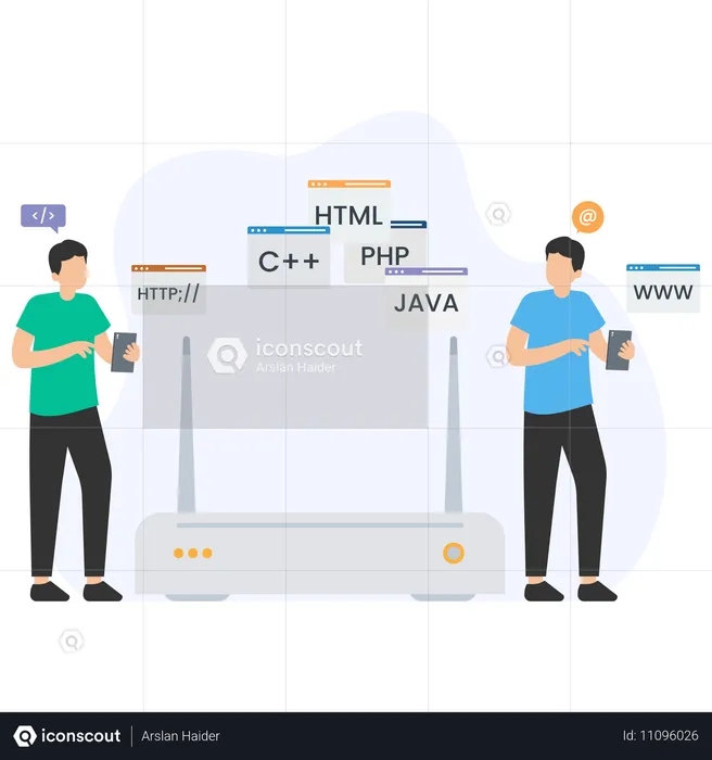 Pessoas trabalhando em linguagem de programação  Ilustração