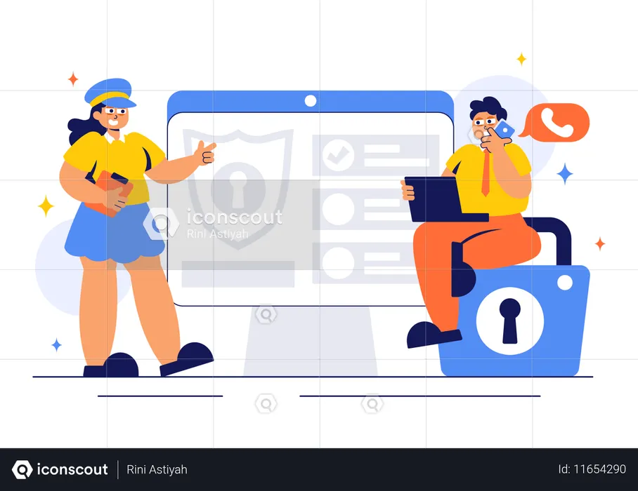 Pessoas trabalhando em serviço de vigilância  Ilustração