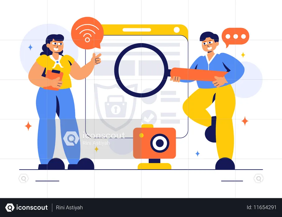 Pessoas trabalhando em serviço de vigilância  Ilustração