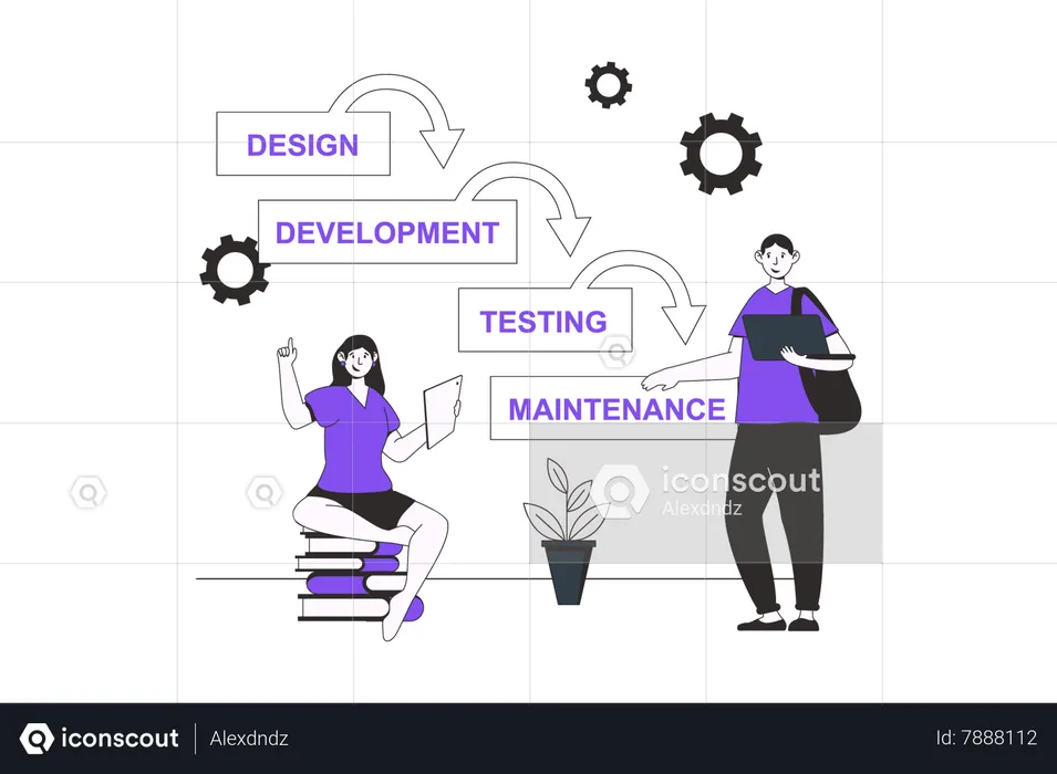 As pessoas usam plano de visualização de dados com etapas para programar o fluxo de trabalho  Ilustração