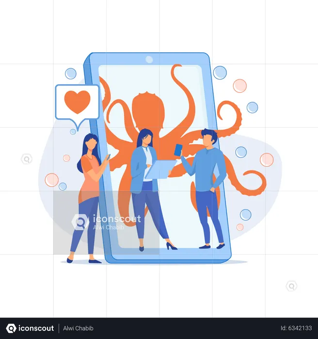 Pessoas viciadas em smartphones  Ilustração