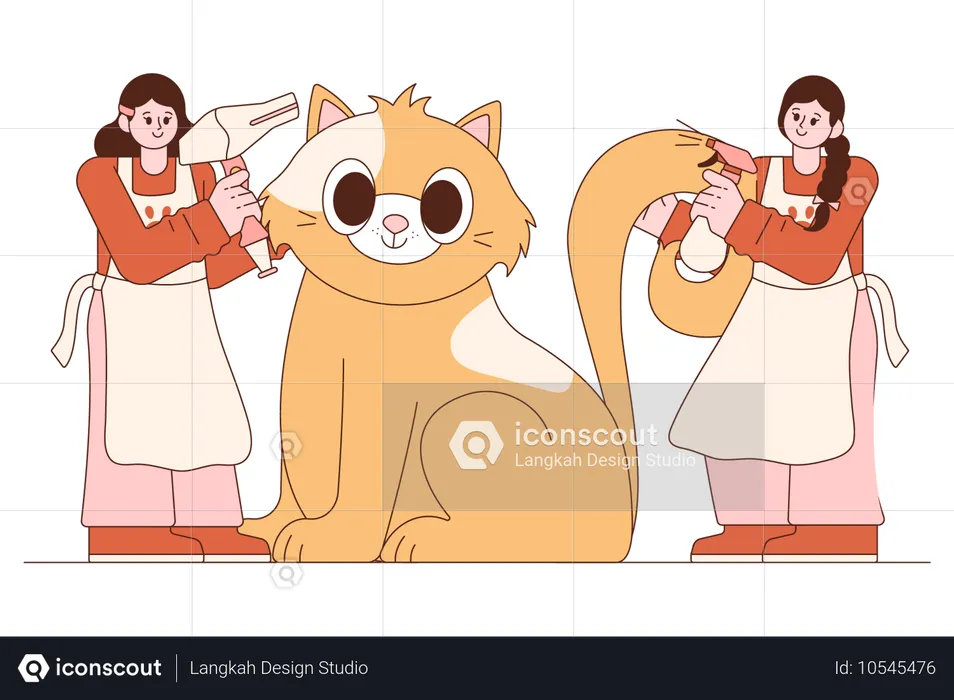 Pet grooming done by girls  Illustration