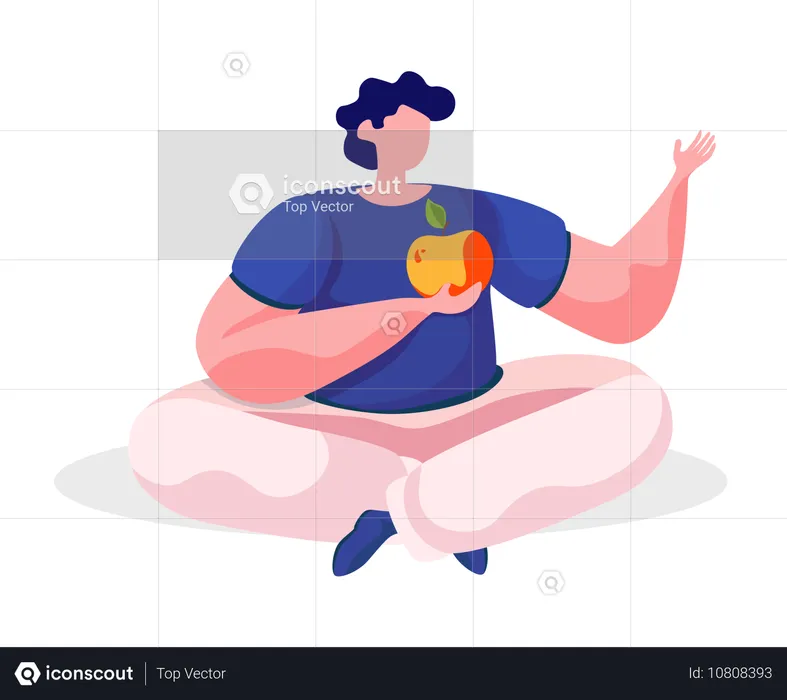 Pet Owner Sitting on Floor Eating Apple Isolated  Illustration