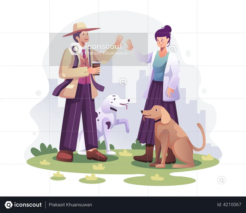 Pet owners with dogs  Illustration