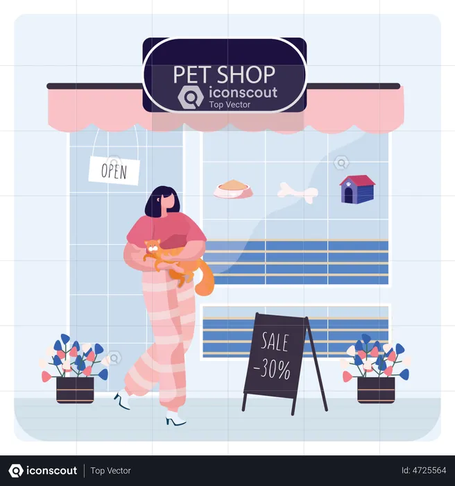 Girl purchased cat from pet shop  Illustration