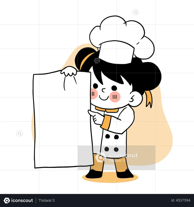 Petit chef montrant le menu du jour  Illustration