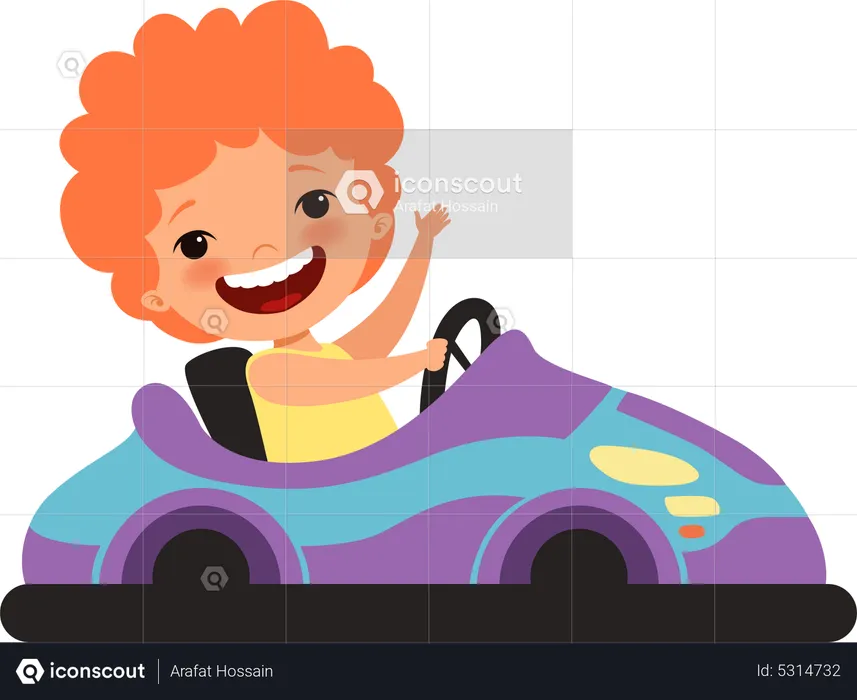Petit garçon conduisant une voiture jouet  Illustration