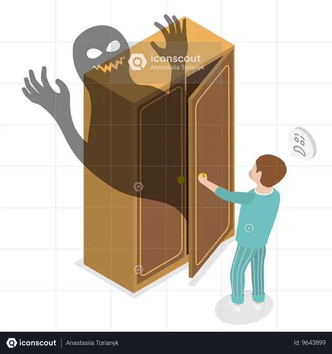 Petit garçon ayant des peurs d'enfance  Illustration
