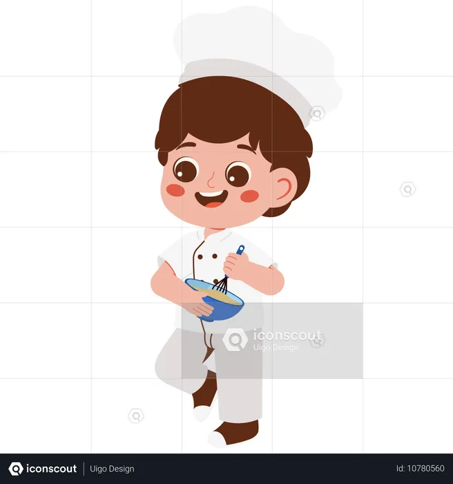 Petit garçon chef pétrissant la pâte  Illustration