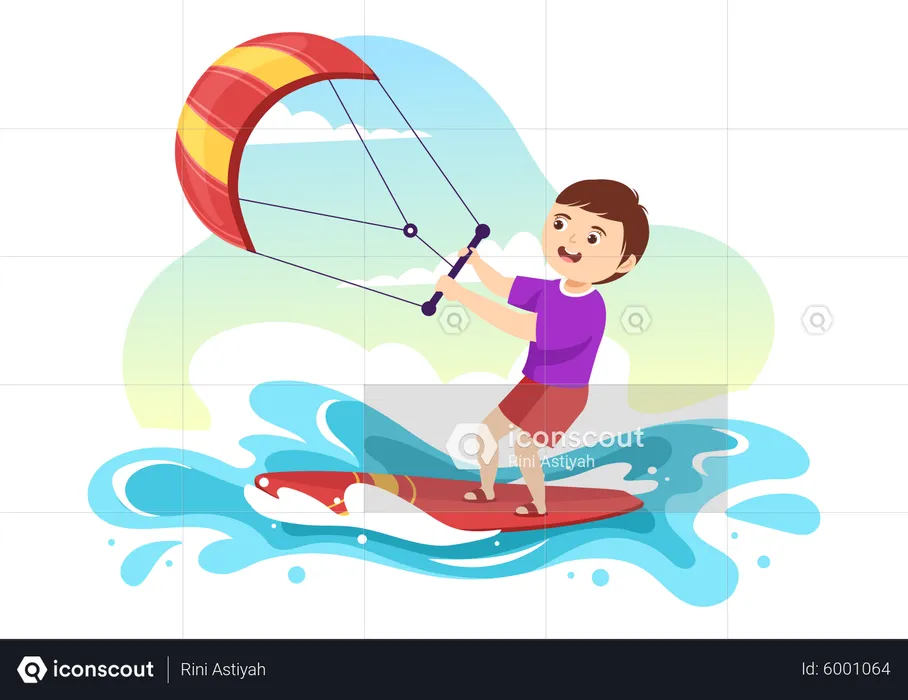 Petit garçon faisant du kitesurf  Illustration