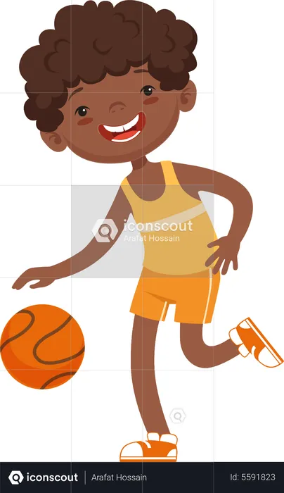 Petit garçon jouant avec le basket  Illustration