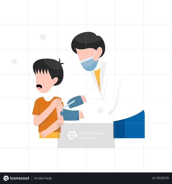 Vaccination d'un petit garçon par un médecin  Illustration