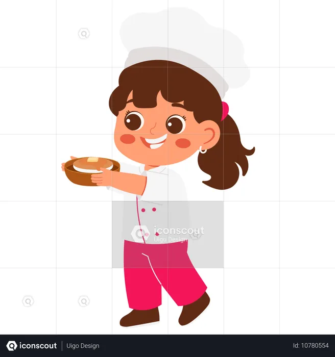 La petite chef apporte un gâteau  Illustration