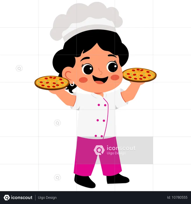 La petite chef apporte une pizza  Illustration