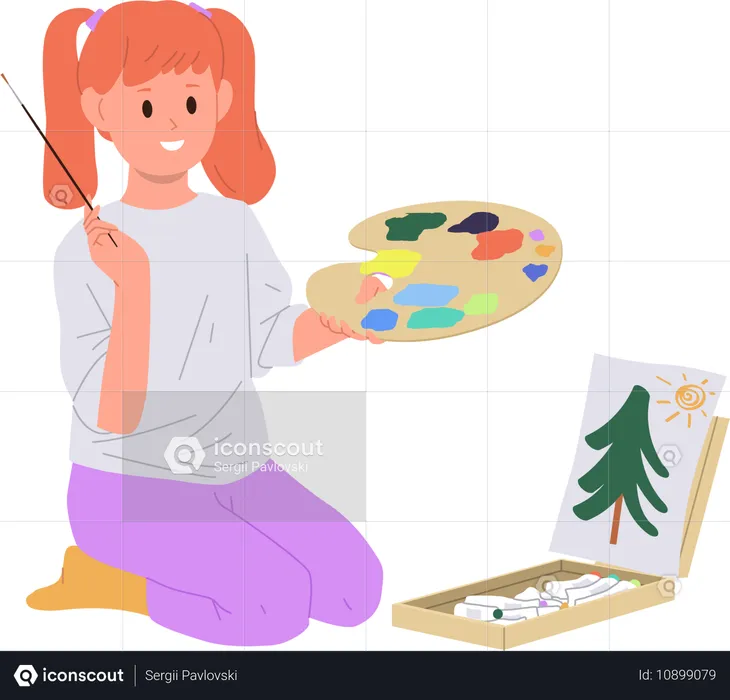 Petite fille artiste d'âge préscolaire  Illustration