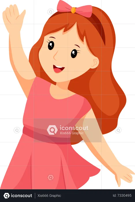 Petite fille en rose et dis bonjour  Illustration