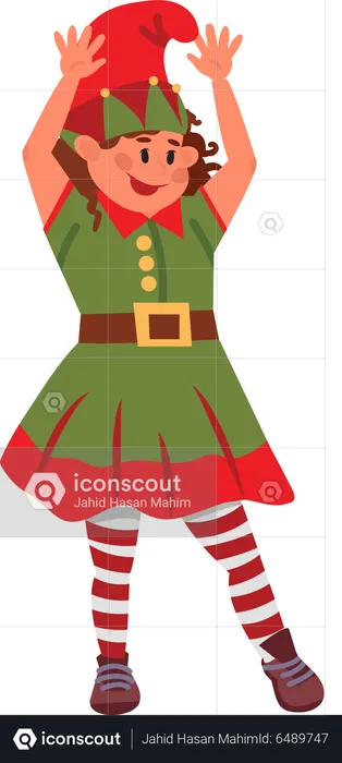 Petite fille portant un costume d'elfe et célébrant la fête de Noël  Illustration