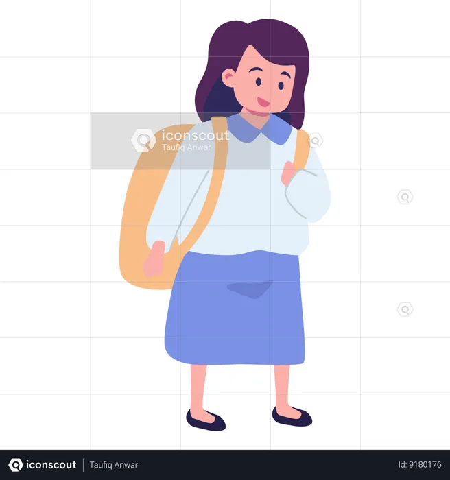 Petite fille portant un sac et allant à l'école  Illustration