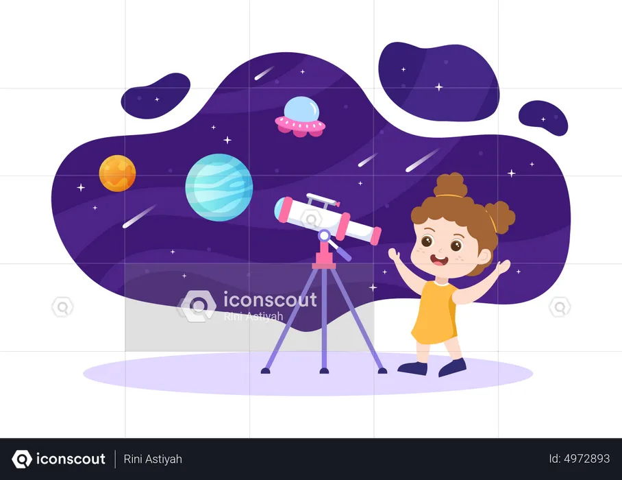 Petite fille regardant dans un télescope  Illustration