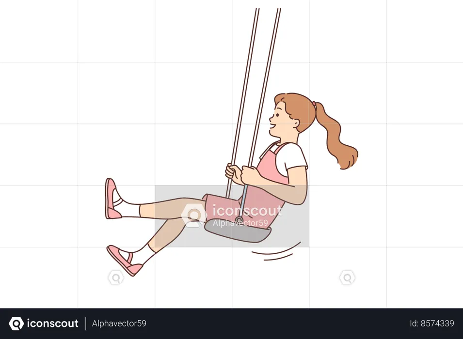 Petite fille riant en se balançant à la balançoire  Illustration