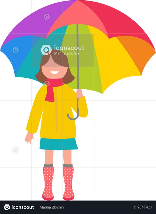 Petite fille tenant un parapluie  Illustration