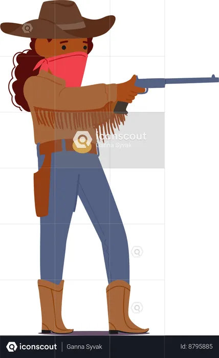 Petite Outlaw Girl With Six-shooter gun  Illustration