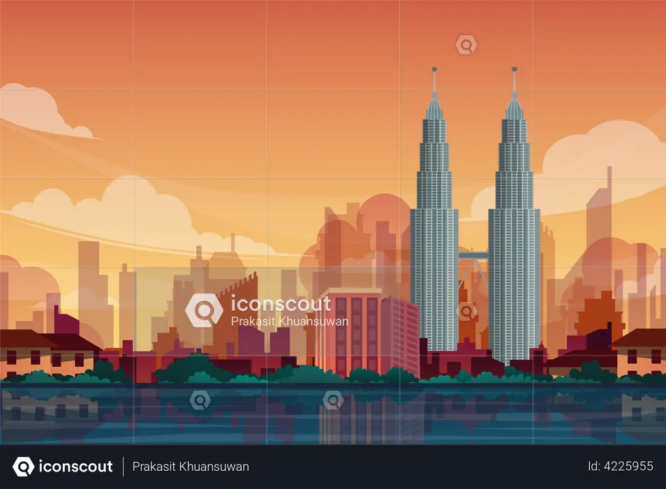 Petronas Twin Towers in Kuala Lumpur  Illustration