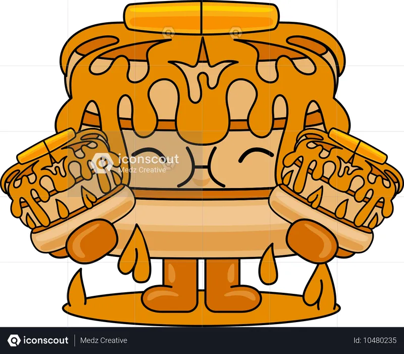 Pfannkuchen-Maskottchen-Charakter, der Pfannkuchen isst  Illustration