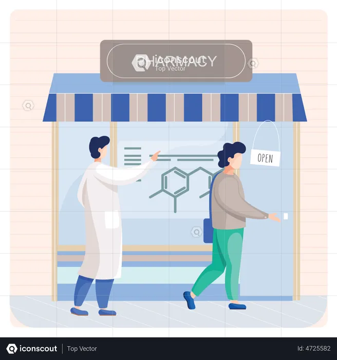 Propriétaire d'une pharmacie travaillant  Illustration