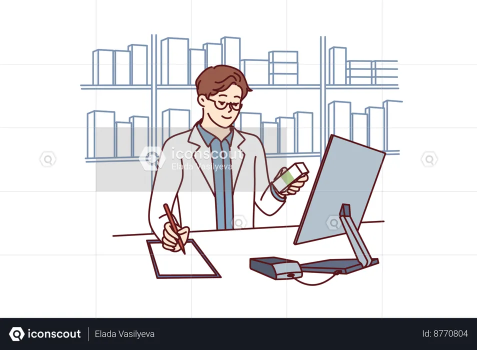 Pharmacist is checking drug  Illustration