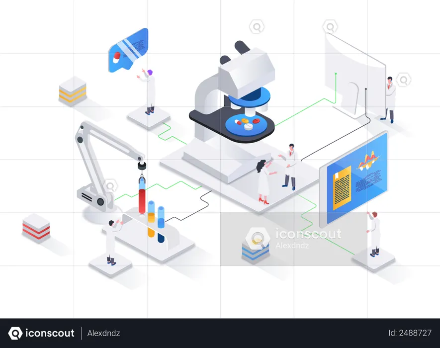 Pharmacy development, biotechnology industry, patient testing and diagnosis  Illustration