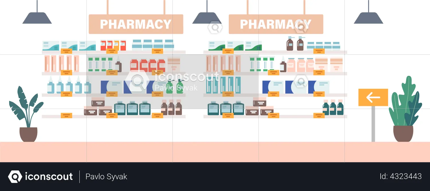 Pharmacy Drugstore Shelf Rack  Illustration