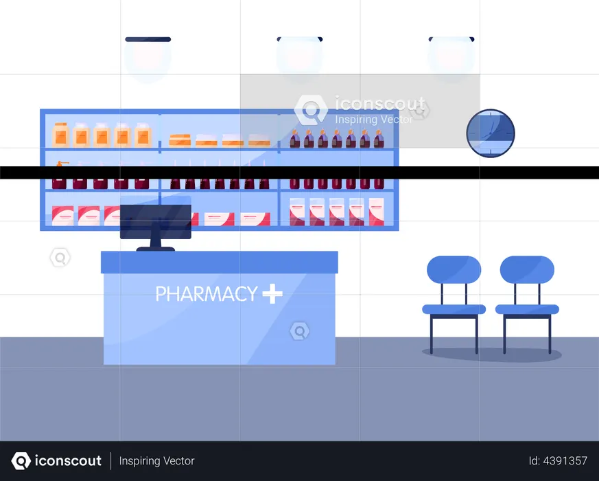 Pharmacy Shop Billing Counter  Illustration