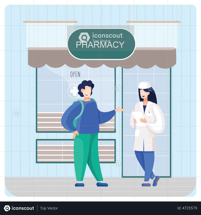 Man talking to pharmacist  Illustration
