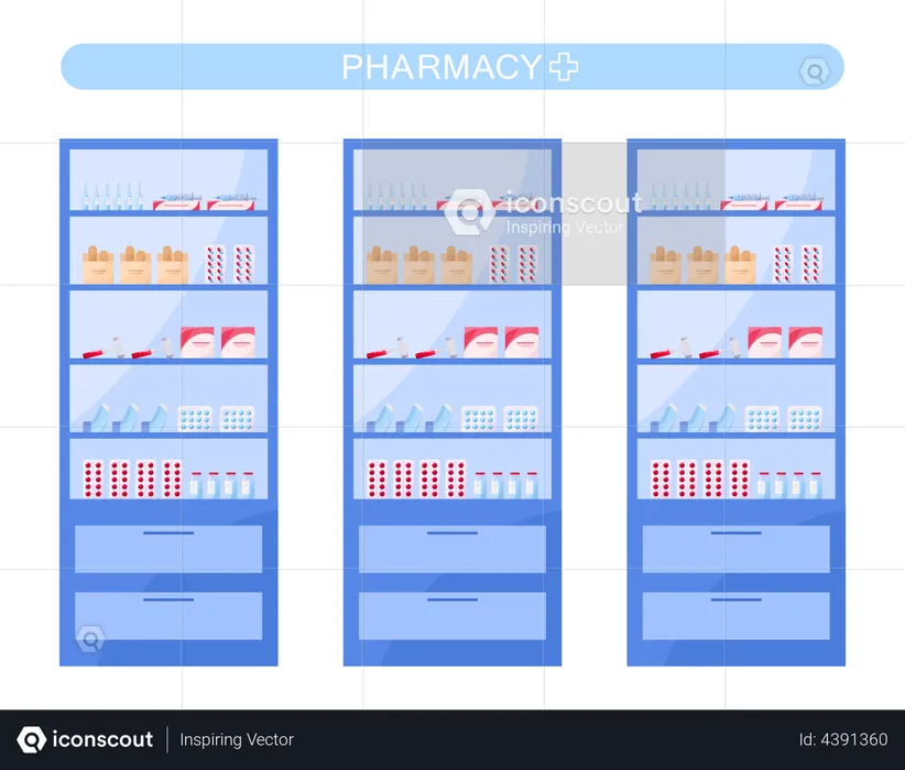 Pharmacy store shelf  Illustration