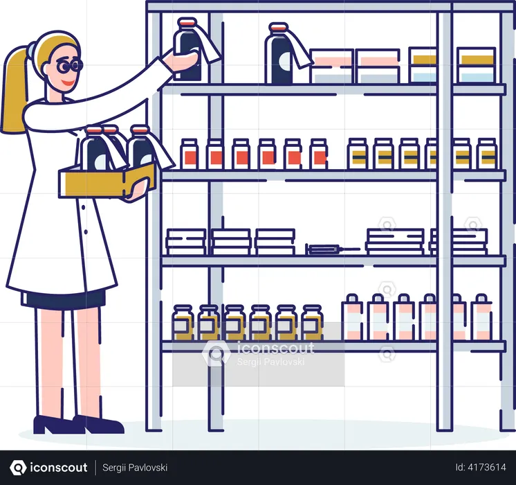 Pharmacy warehouse and medicine storage  Illustration