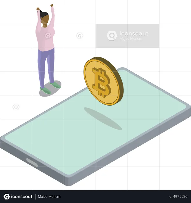 Phone Bitcoin Floating Woman Hands In Air  Illustration