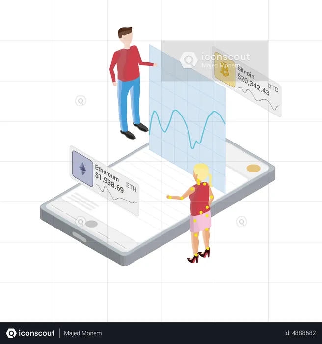Phone with crypto graph pop out floating  Illustration