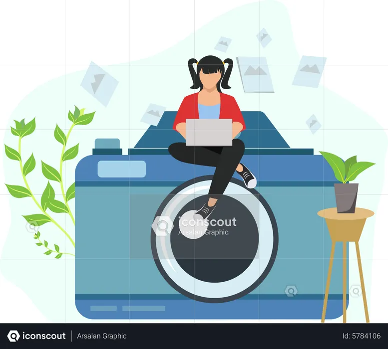 Photographer editing photo in laptop  Illustration