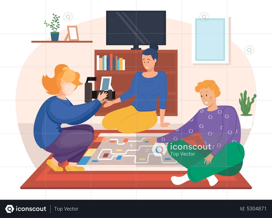 Photographer takes photos of friends playing game  Illustration
