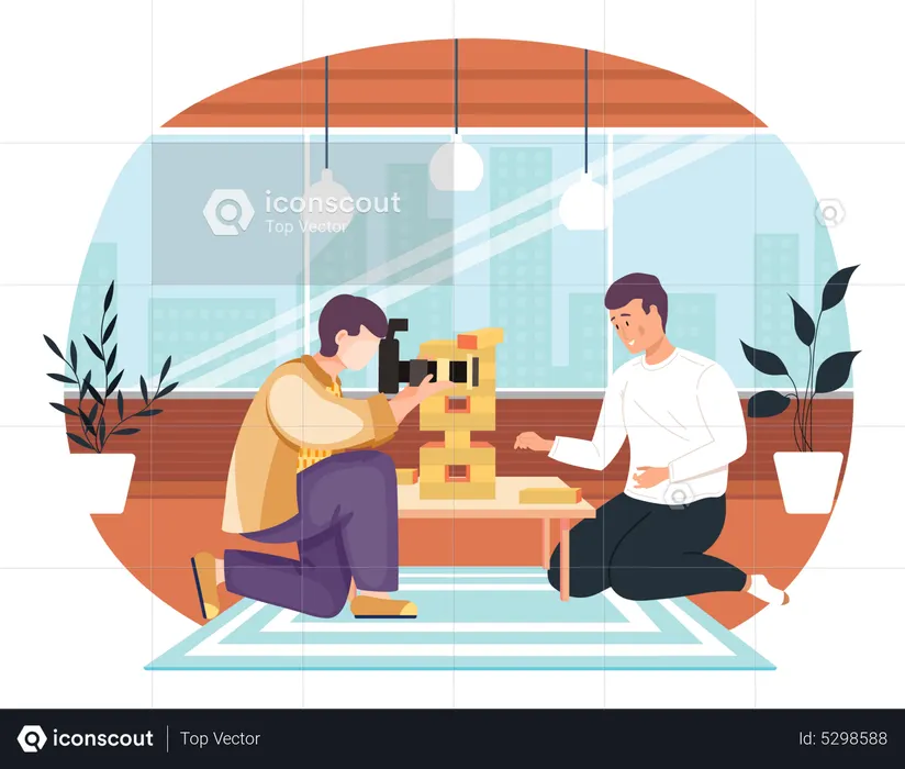 Photographer takes pictures of the guy playing junga  Illustration