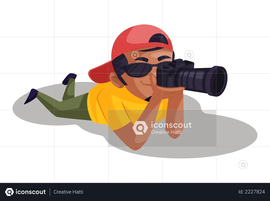 Photographer taking photo while laying down  Illustration